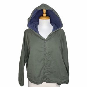 Army Green Button Down Cropped Hooded Top